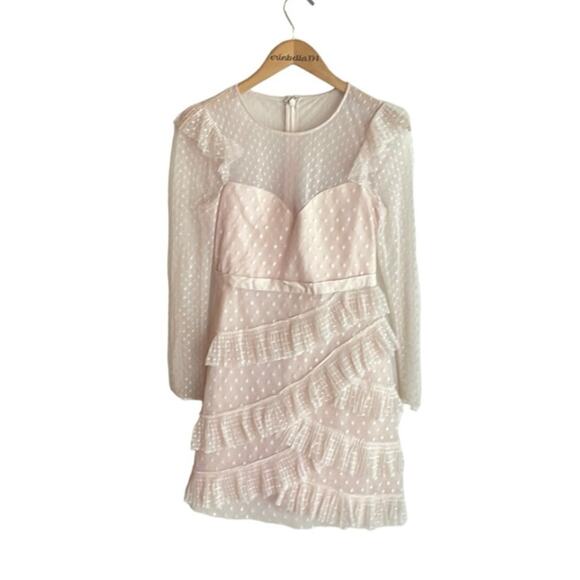 BCBGMAXAZRIA Pleated Tulle Mini Dress in Regal Champagne - Picture 2 of 16